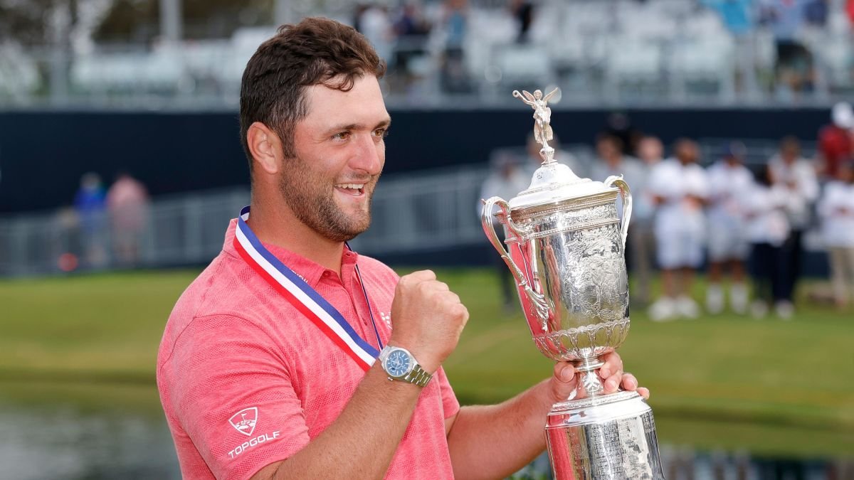 Jon Rahm with the US Open trophy at Torrey Pines