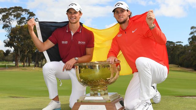 Team Belgium, Thomas Pieters and Thomas Detry, with the Cup