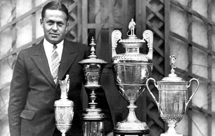 Bobby Jones with the Grand Slam trophies