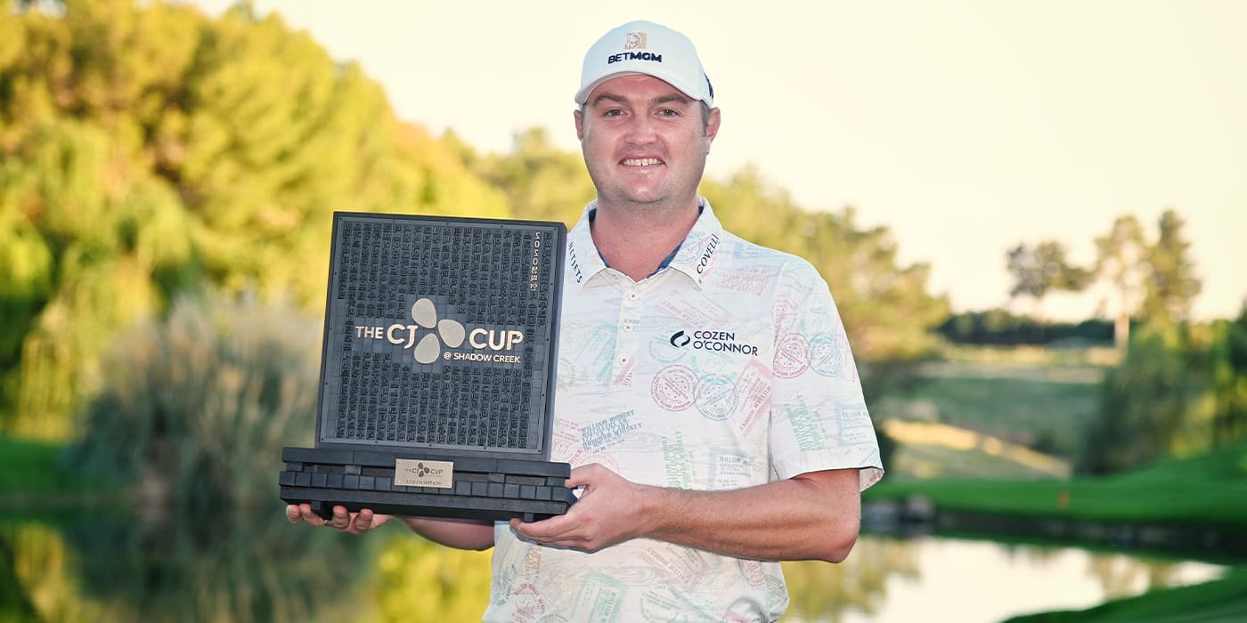 Jason Kokrak with the CJ Cup trophy