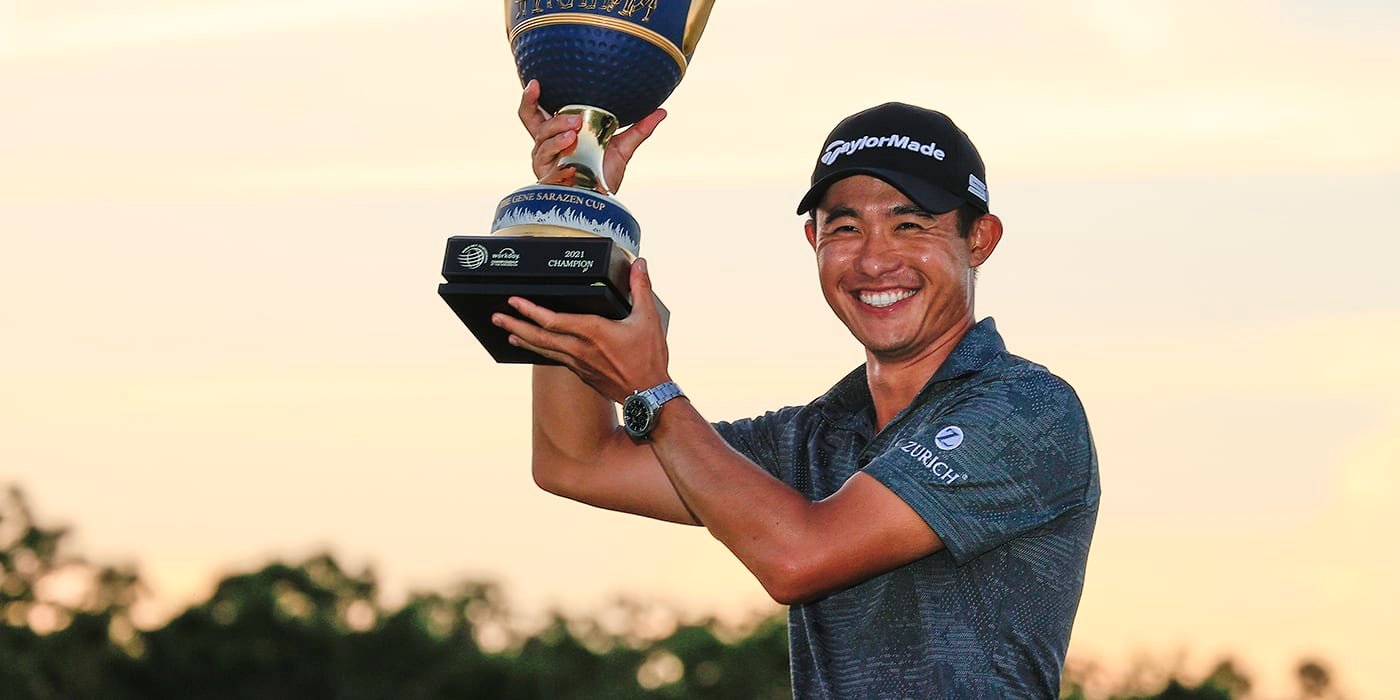 Collin Morikawa with the Gene Sarazen Cup