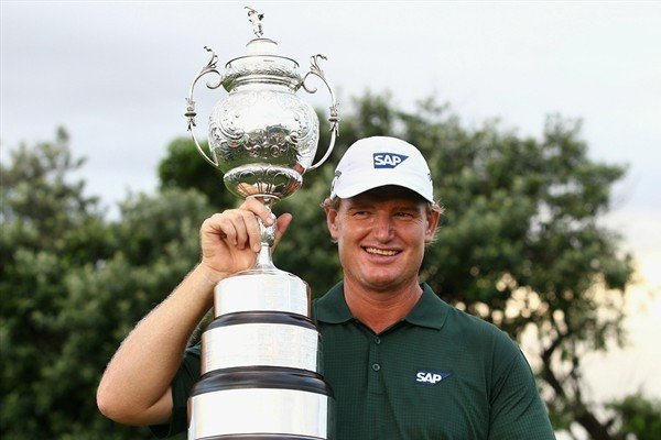 Ernie Els holds his national championship trophy